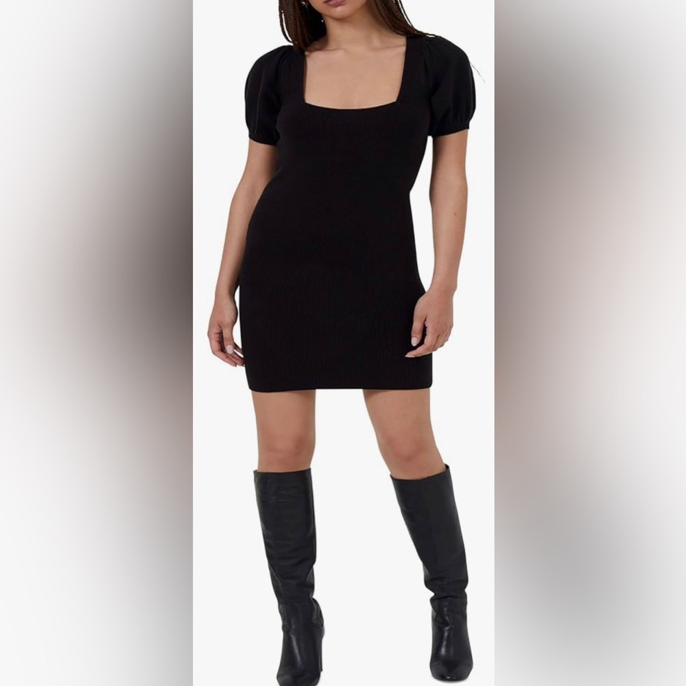 French Connection Babysoft Jaida Puff Sleeve Sweater-Dress, Black, XS